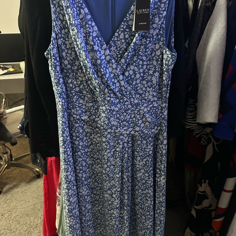 Lauren Ralph Lauren Blue and White Floral Midi Dress